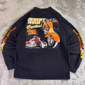 Vintage Y2K Desert Wind Cycles Long Sleeve T Shirt Mens Large Flame Motorcycle